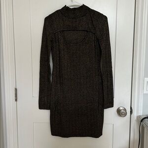 Black and gold Ribbed Knit Dress